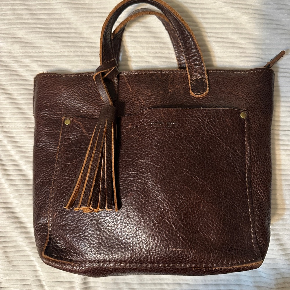 Portland Leather Brown Mini Crossbody Tote Bag with Tassel